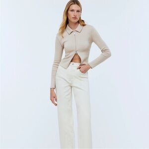 Madewell Ribbed Zip Front Tee, Size: L